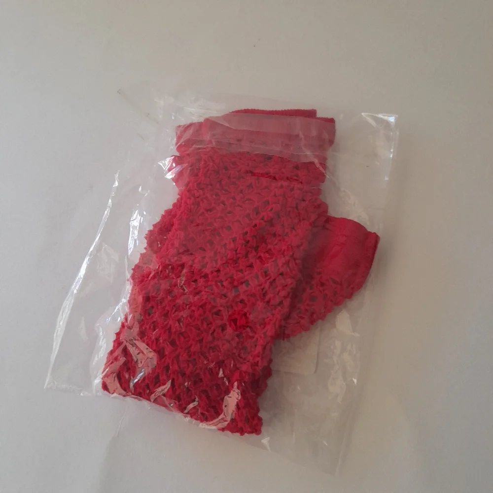 Fingerless Fishnet Red Arm Sleeve Mesh Gloves